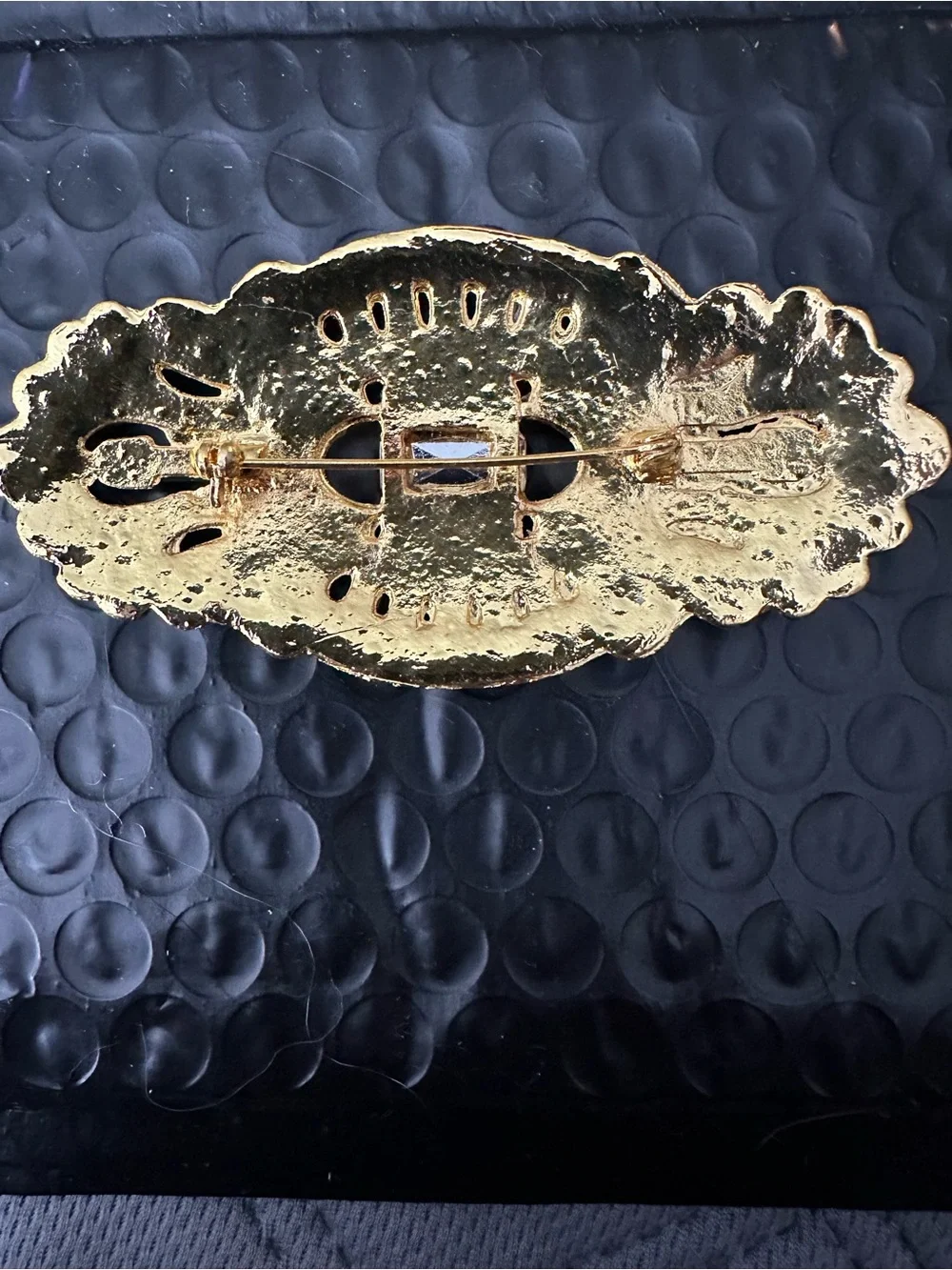 💎 Gold Tone Clear Rhinestone Art Deco Style Statement Brooch Pin Vintage Look